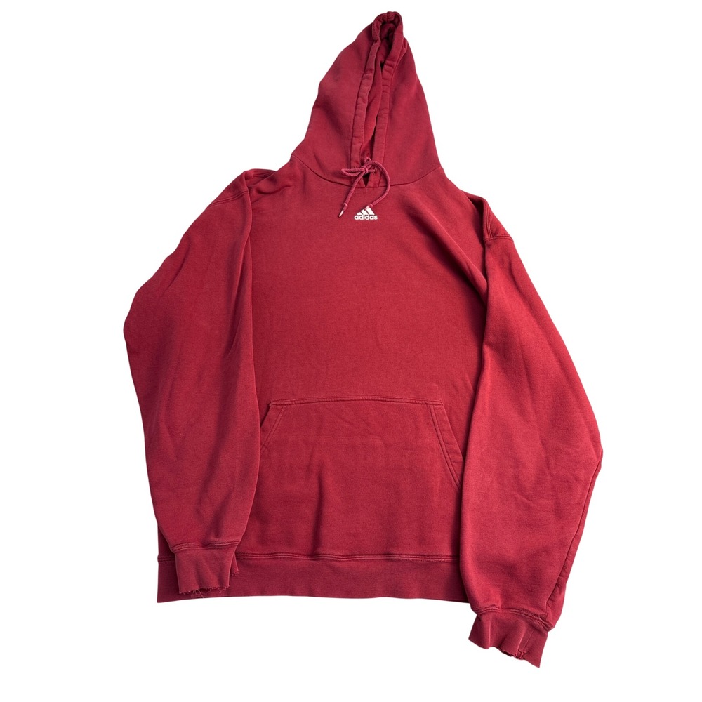 Adidas Center Logo Hoodie Mens XL Burgundy Red Pullover Sweatshirt Vintage Style